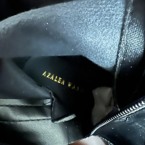 Azalea Wang thigh high Black stretch Faux Patent Lace Up Over Knee combat Boots - Picture 13 of 14